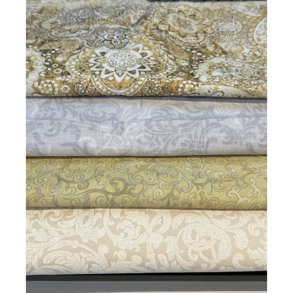 Fabric 4 Pc Lot Quilting Crafts Sewing Art Project Cotton Neutral Shades